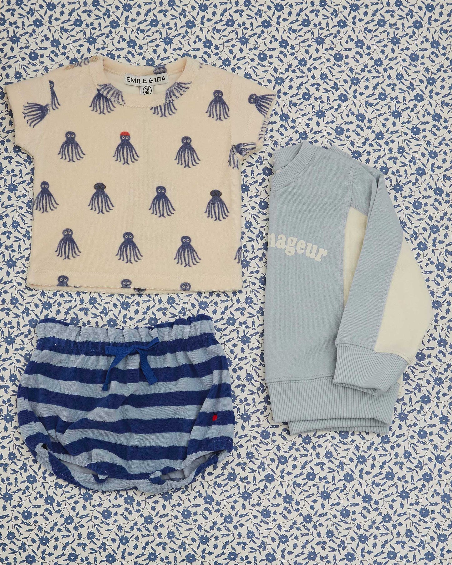 T-shirt éponge bébé octopus bleu