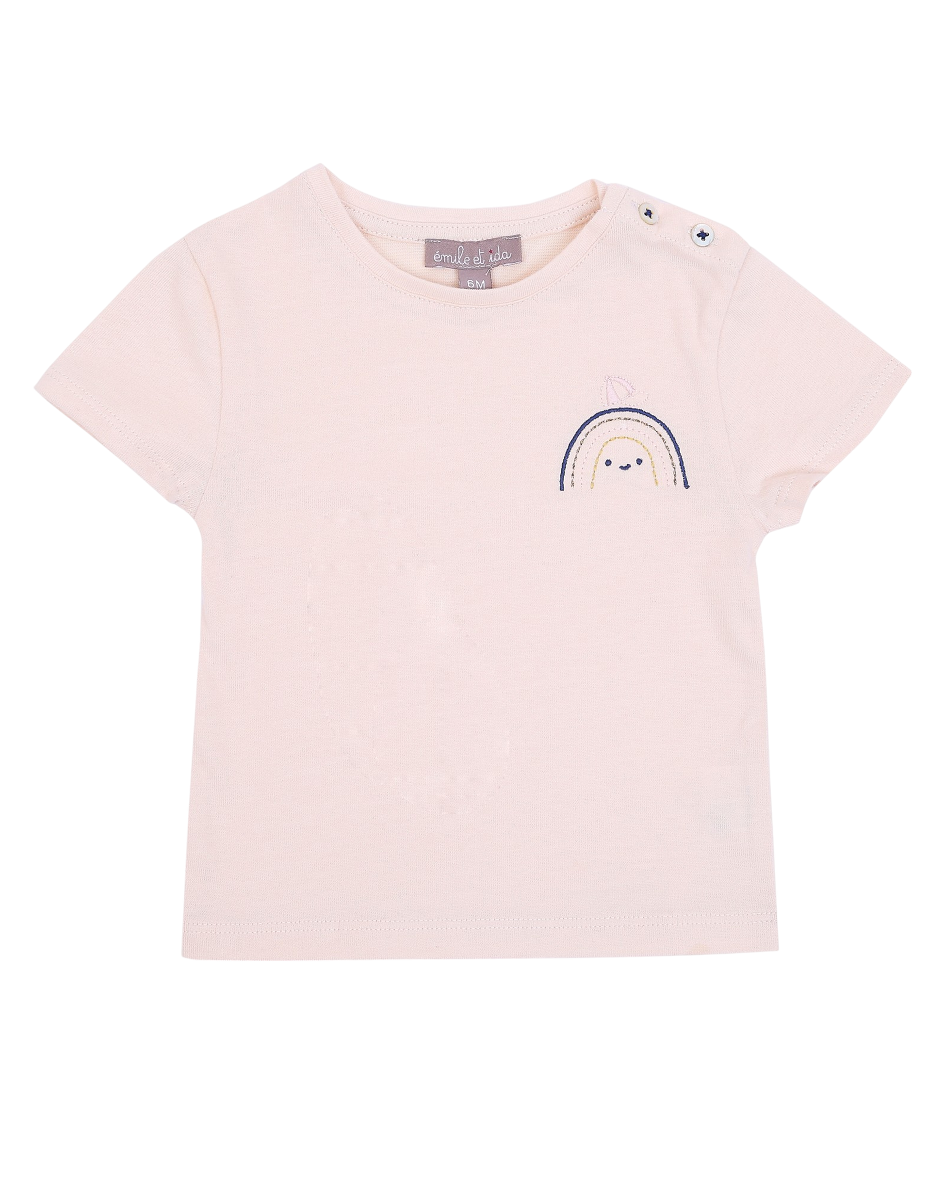 T-shirt brodé arc en ciel beige