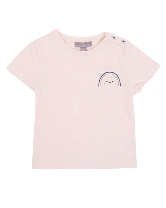 T-shirt brodé arc en ciel beige