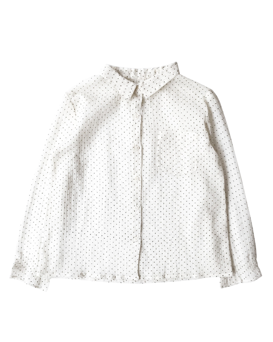 Blouse chemise crépon à pois craie