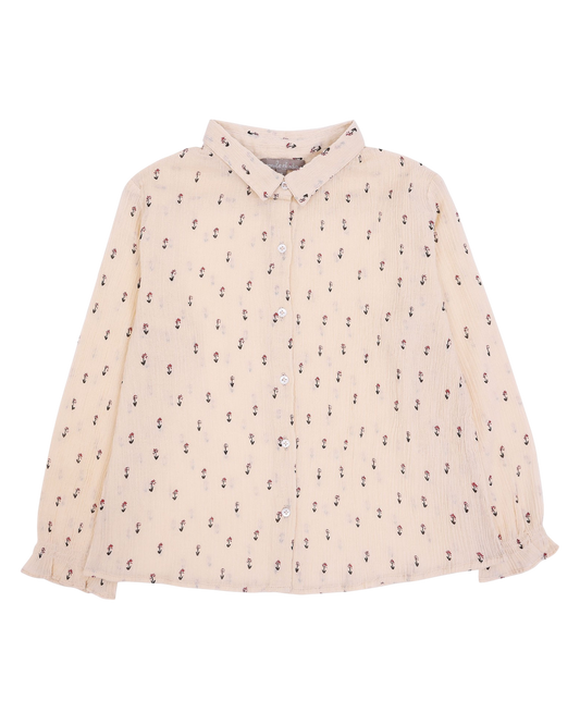 Blouse chemise en crépon beige floral