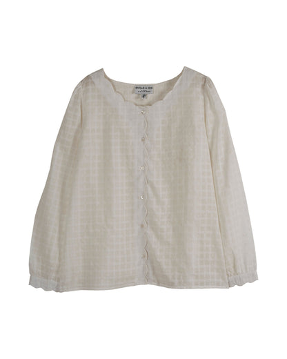 Blouse coton tramé écru et broderie anglaise