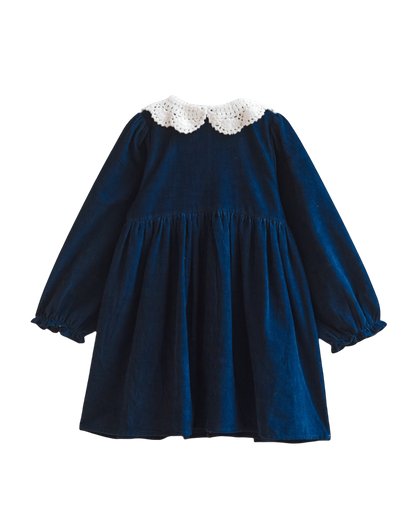 Robe velours smockée col crochet bleu