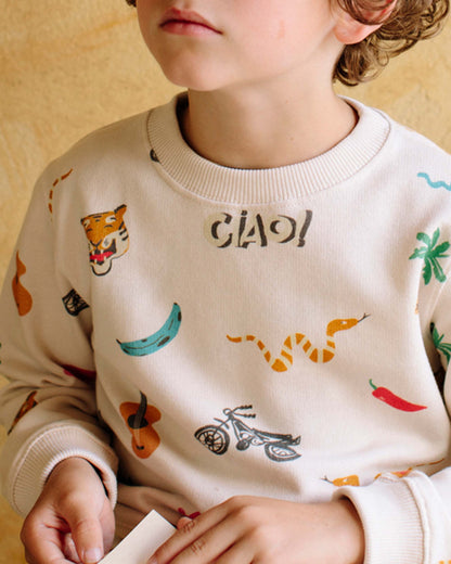 Sweat coton bio à motifs écru