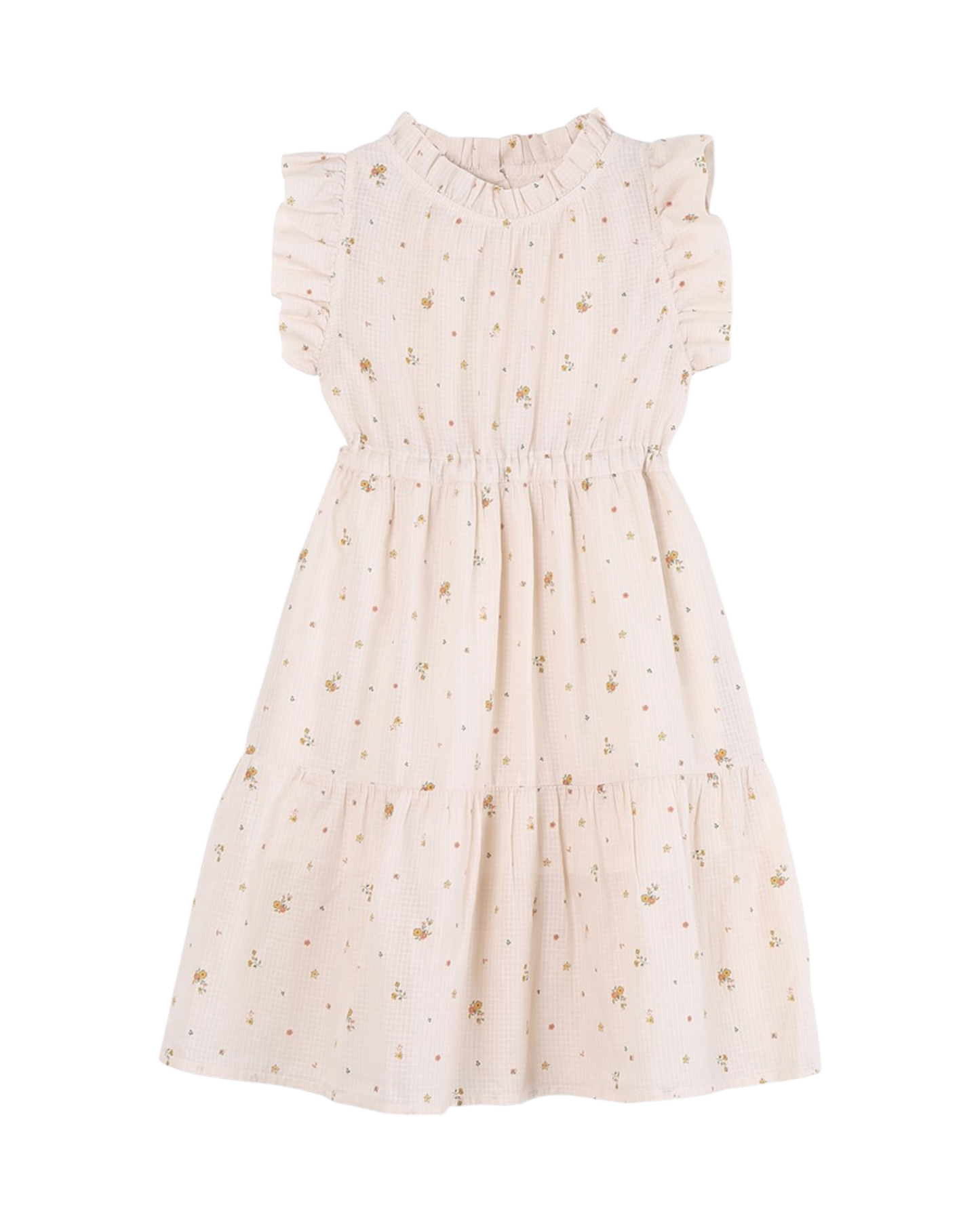 Robe volantée à fleurs écru