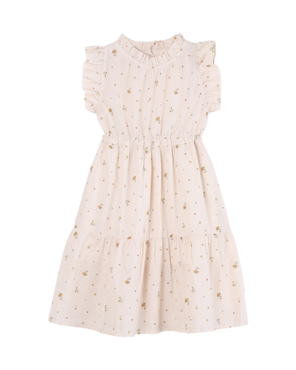 Robe volantée à fleurs écru