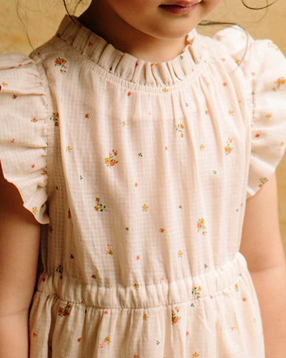 Robe volantée à fleurs écru