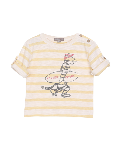 T-shirt coton bio rayures écru et vanille