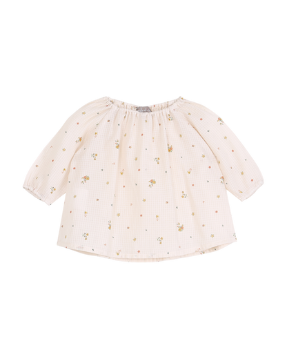 Blouse bébé évasée à fleurs écru