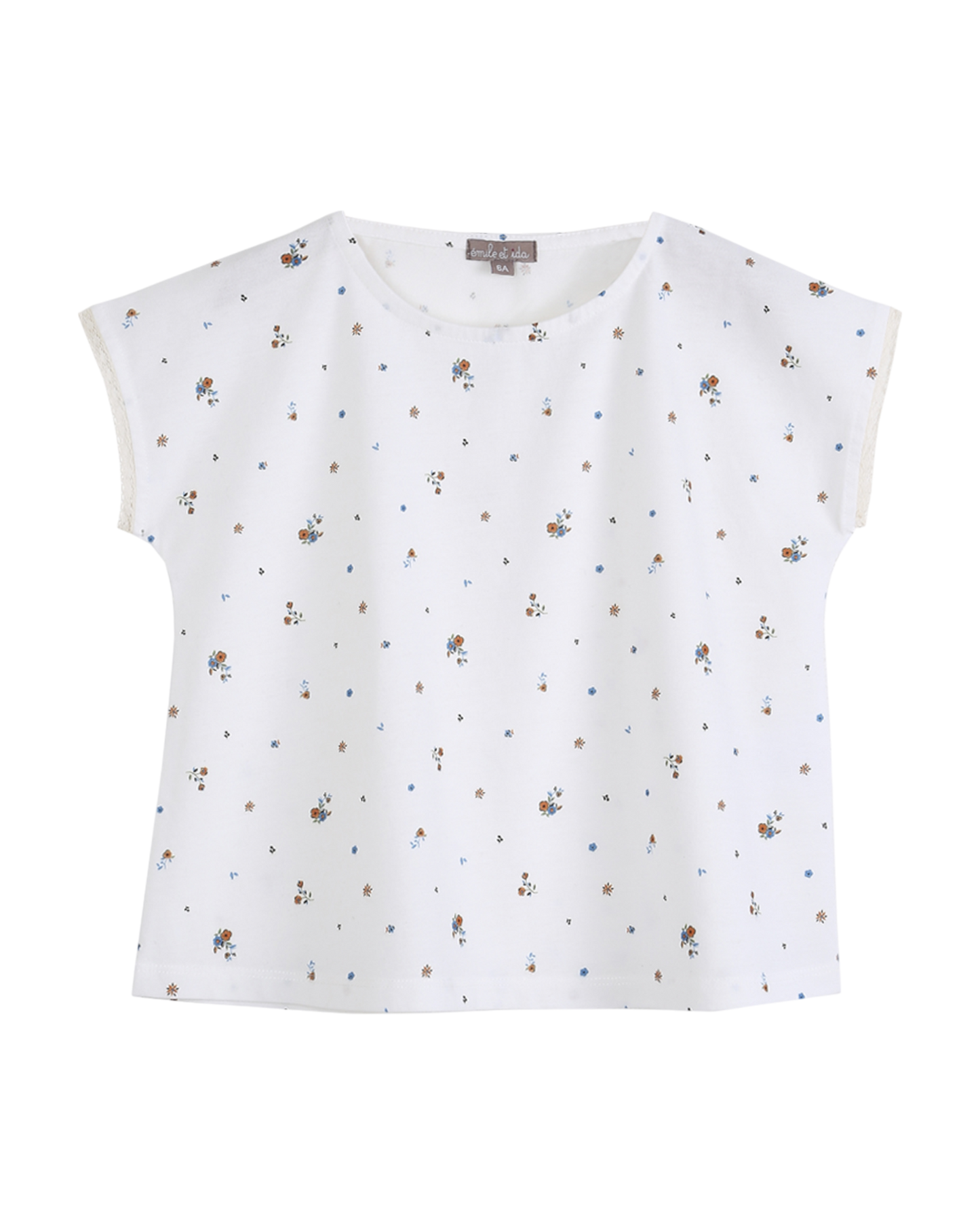 T-shirt coton bio à fleurs écru