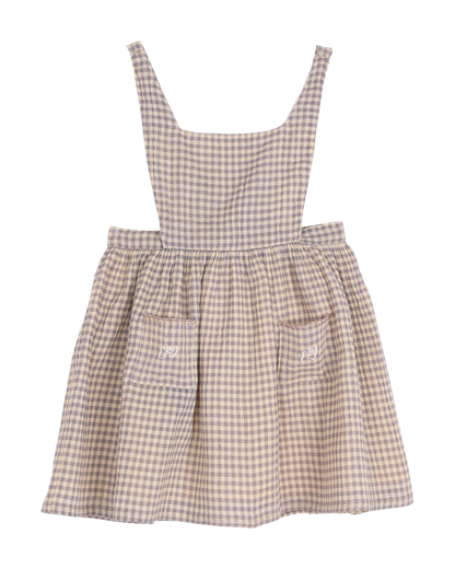 Robe tablier fille vichy pêche