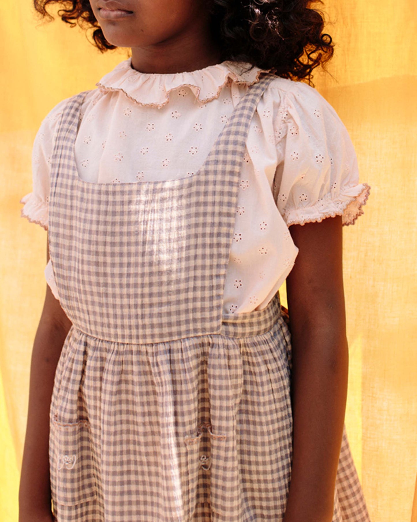 Robe tablier fille vichy pêche