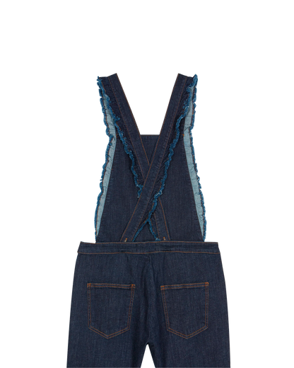 Salopette dos croisé coton bio denim bleu foncé