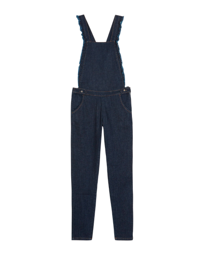Salopette dos croisé coton bio denim bleu foncé
