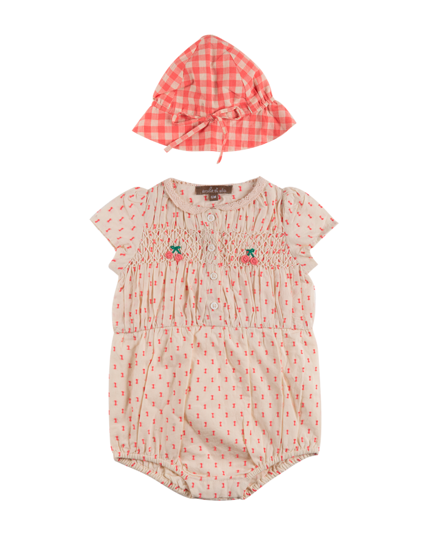 Barboteuse et chapeau en coton rose