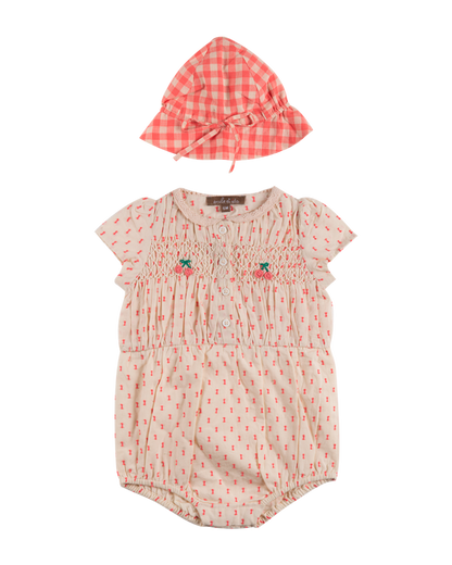 Barboteuse et chapeau en coton rose