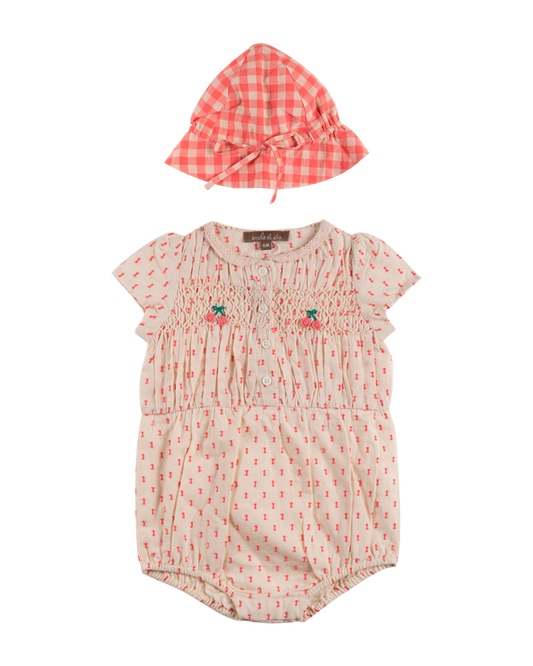 Barboteuse et chapeau en coton rose