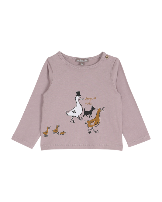 T-shirt bébé en coton mauve balade en famille