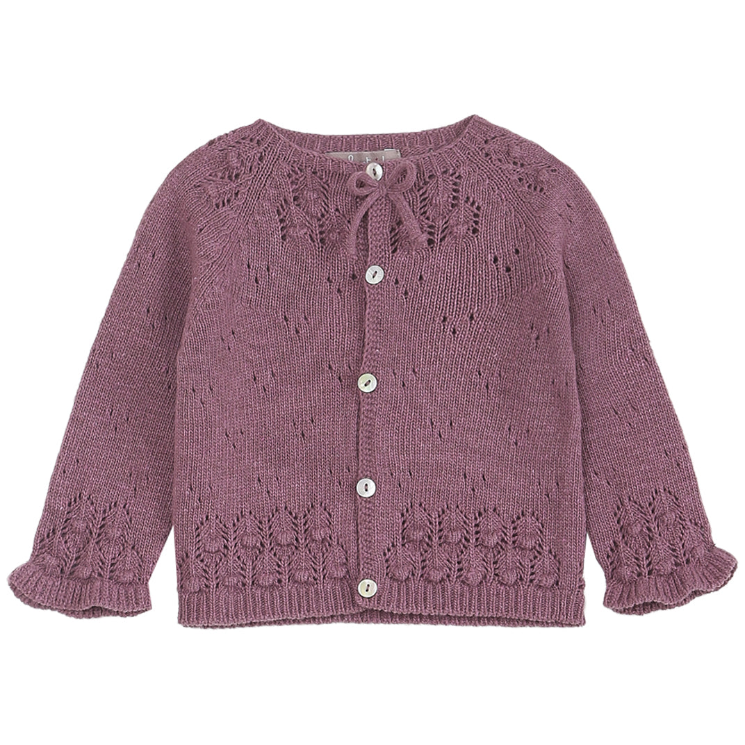 cardigan bebe en laine merinos et cachemire violette