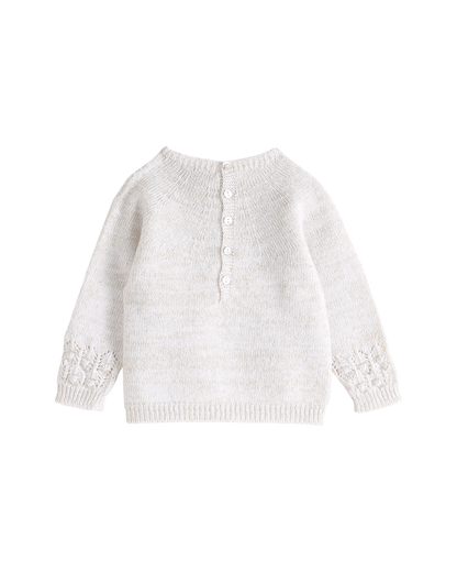 Pull bébé écru laine merinos, cachemire et lurex doré