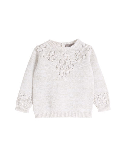 Pull bébé écru laine merinos, cachemire et lurex doré