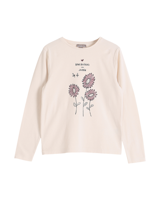 tee shirt fille en coton coquille jardin