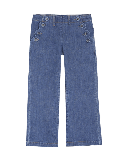 Pantalon à pont fille coton stretch medium bleach