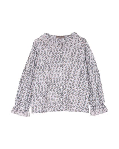 blouse fille en voile de coton creponne pâquerette parme