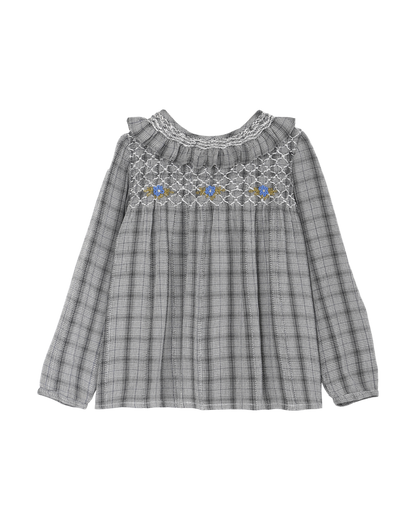 blouse smockee en viscose mini check