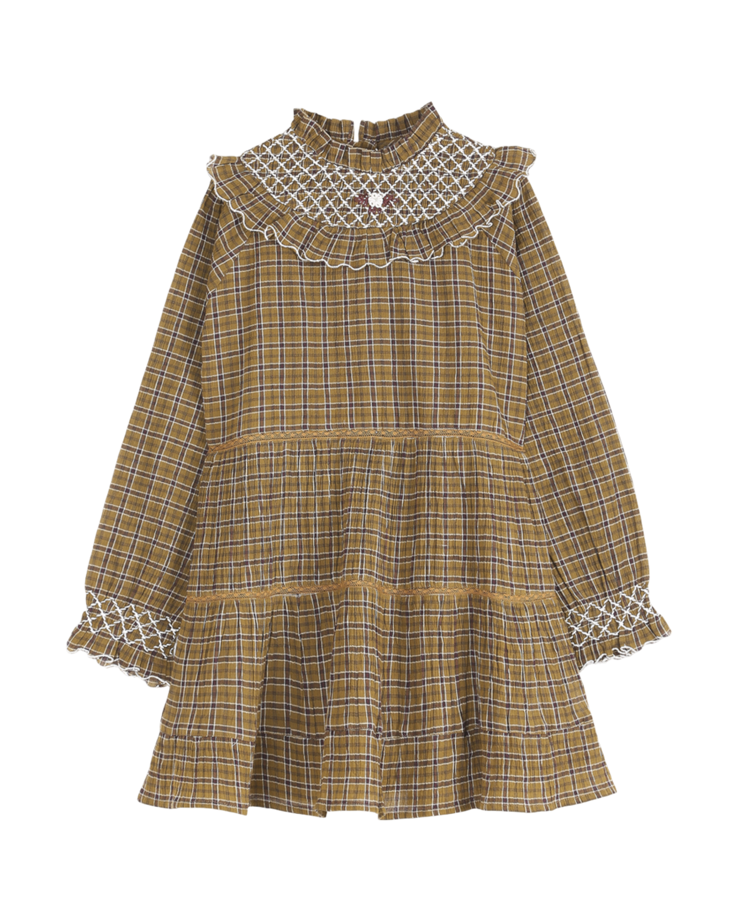 Robe à étages en voile de coton crépon carreaux