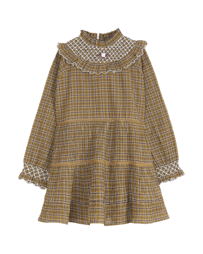 Robe à étages en voile de coton crépon carreaux