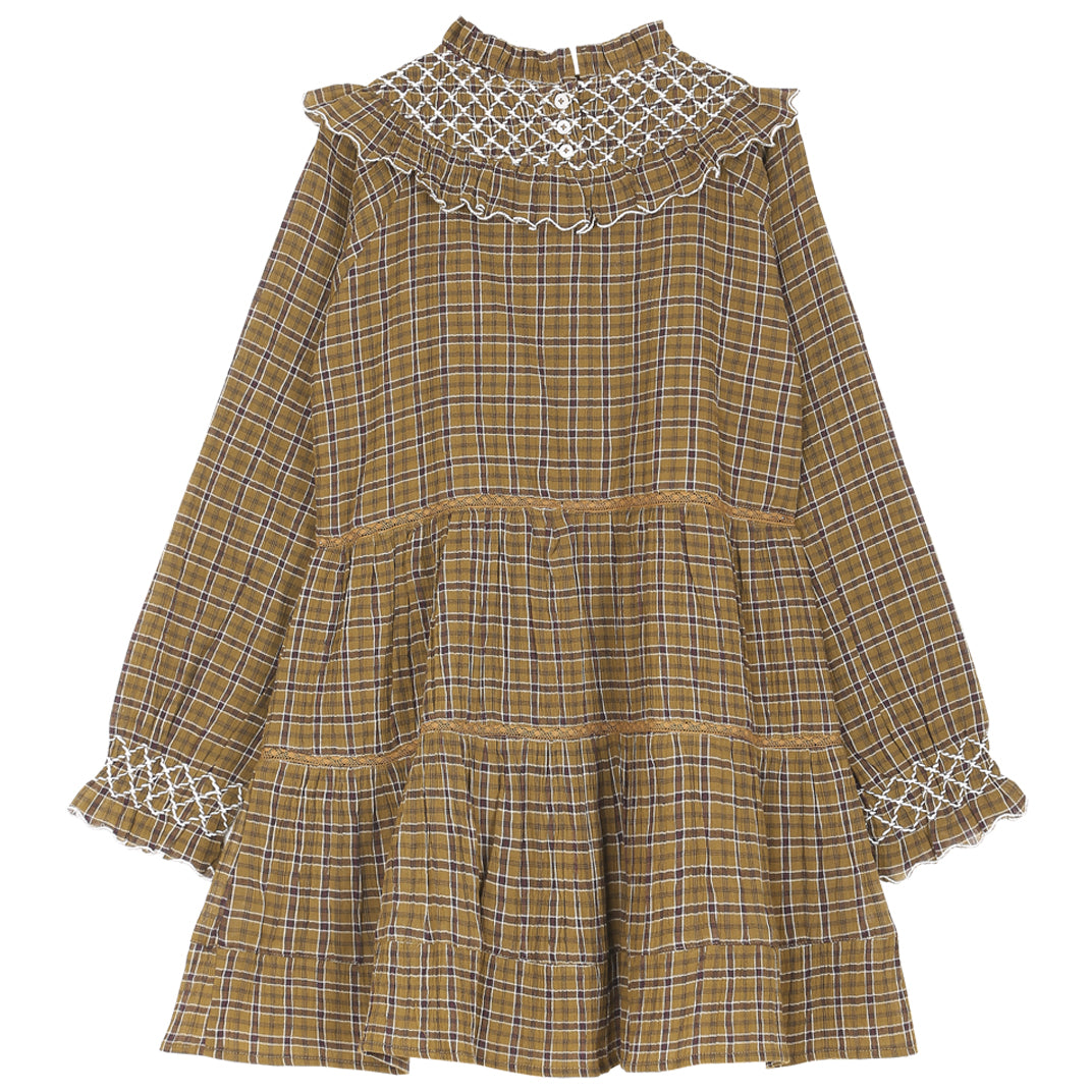 Robe à étages en voile de coton crépon carreaux
