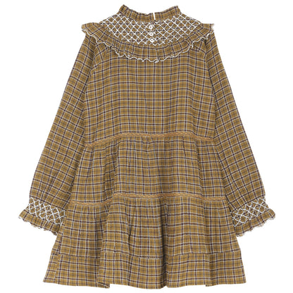 Robe à étages en voile de coton crépon carreaux
