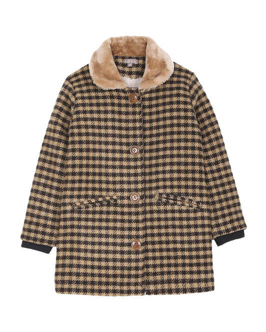 Manteau en lainage vichy beige