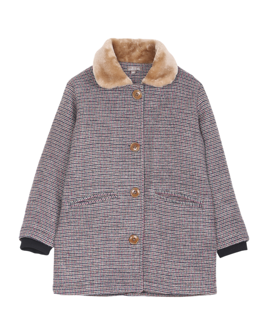 manteau en lainage a carreaux roses