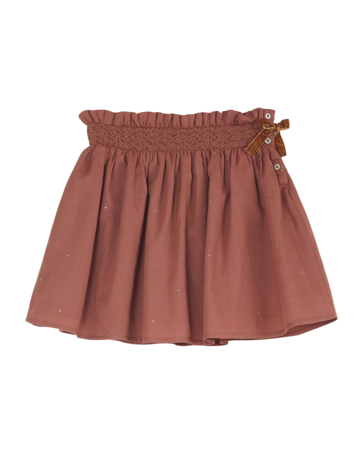 jupe courte fille smockee en crepe de coton auburn