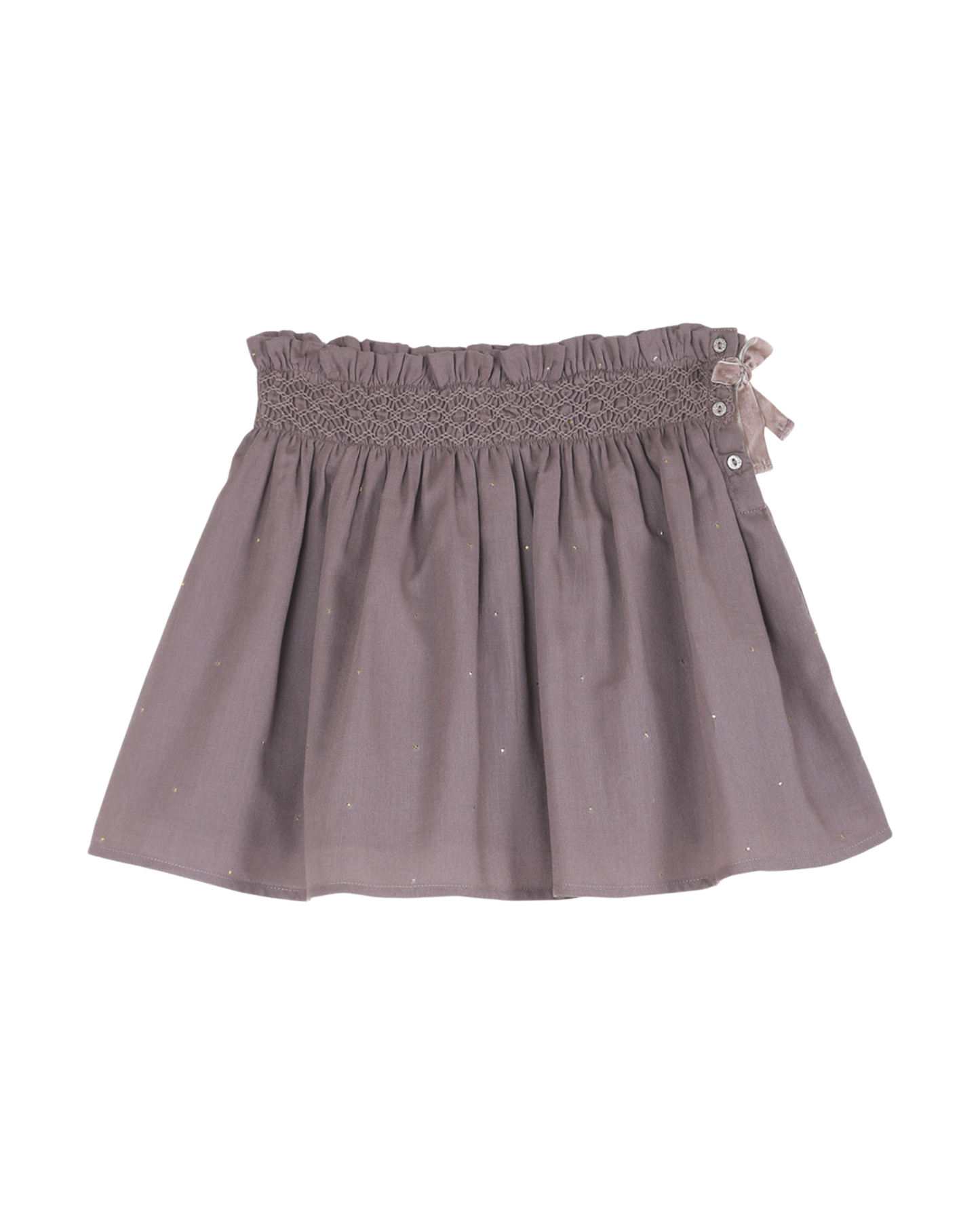 jupe courte fille smockee en crepe de coton lavande