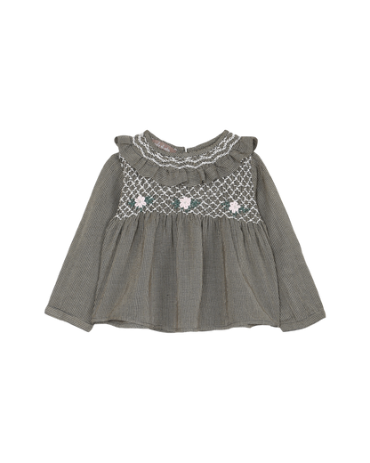 Blouse smockée en viscose pied de puce