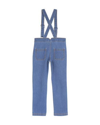 pantalon a bretelles en coton denim bleu