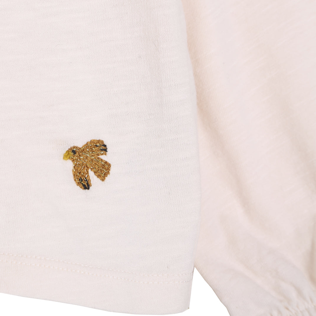 tee shirt fille en coton flamme bio ecru