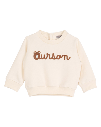 Sweat bébé coton bio molletonné écru ourson