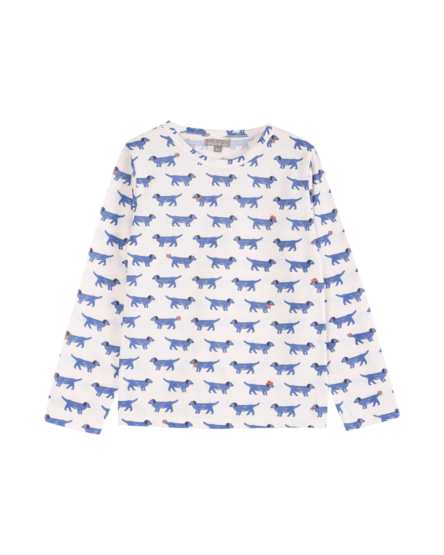 T-shirt coton bio écru imprimé chien bleu