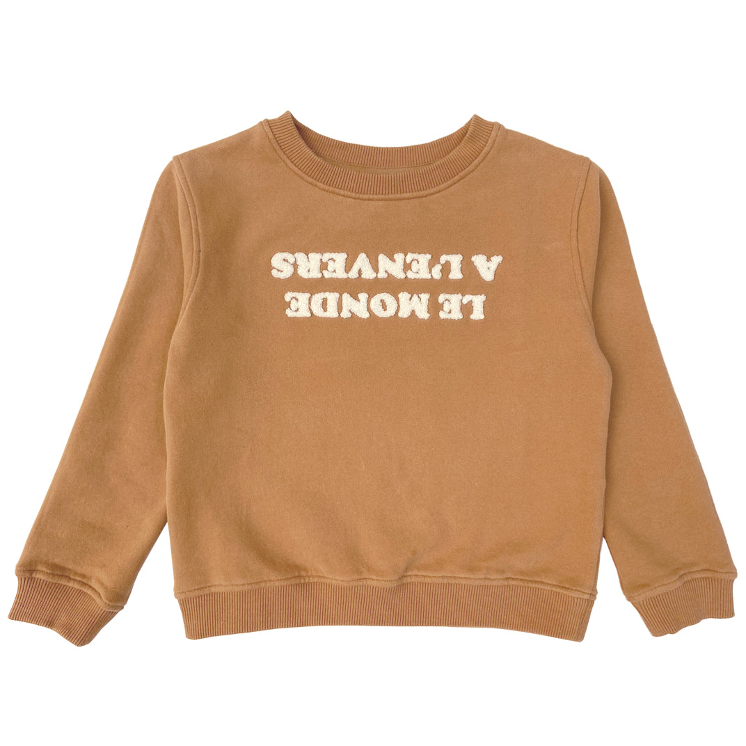 sweat coton bio le monde à l'envers macchiato