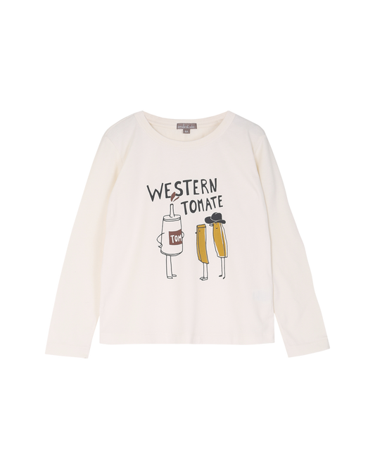 T-shirt en coton écru imprimé western tomate