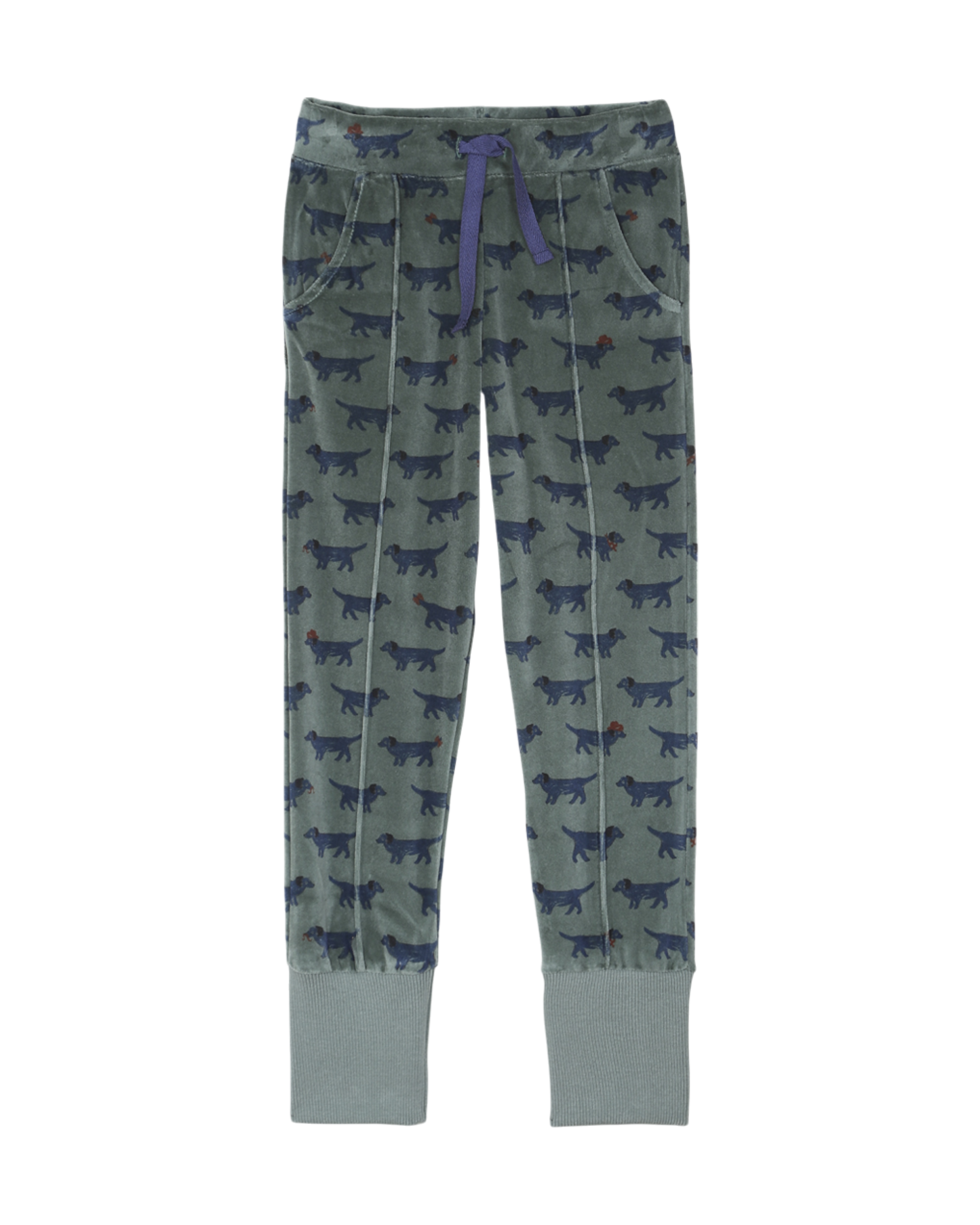 Jogger en velours bio canard imprime chien bleu