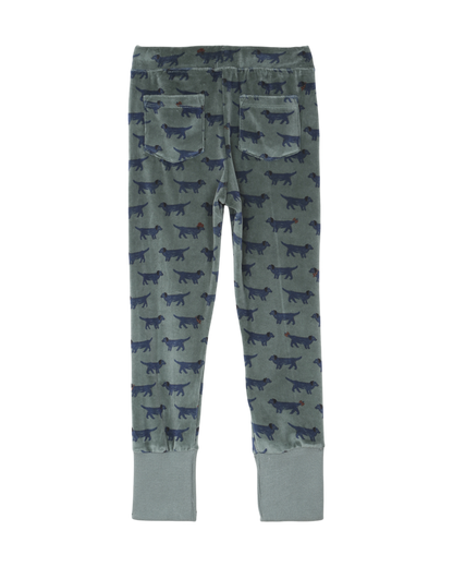 Jogger en velours bio canard imprime chien bleu