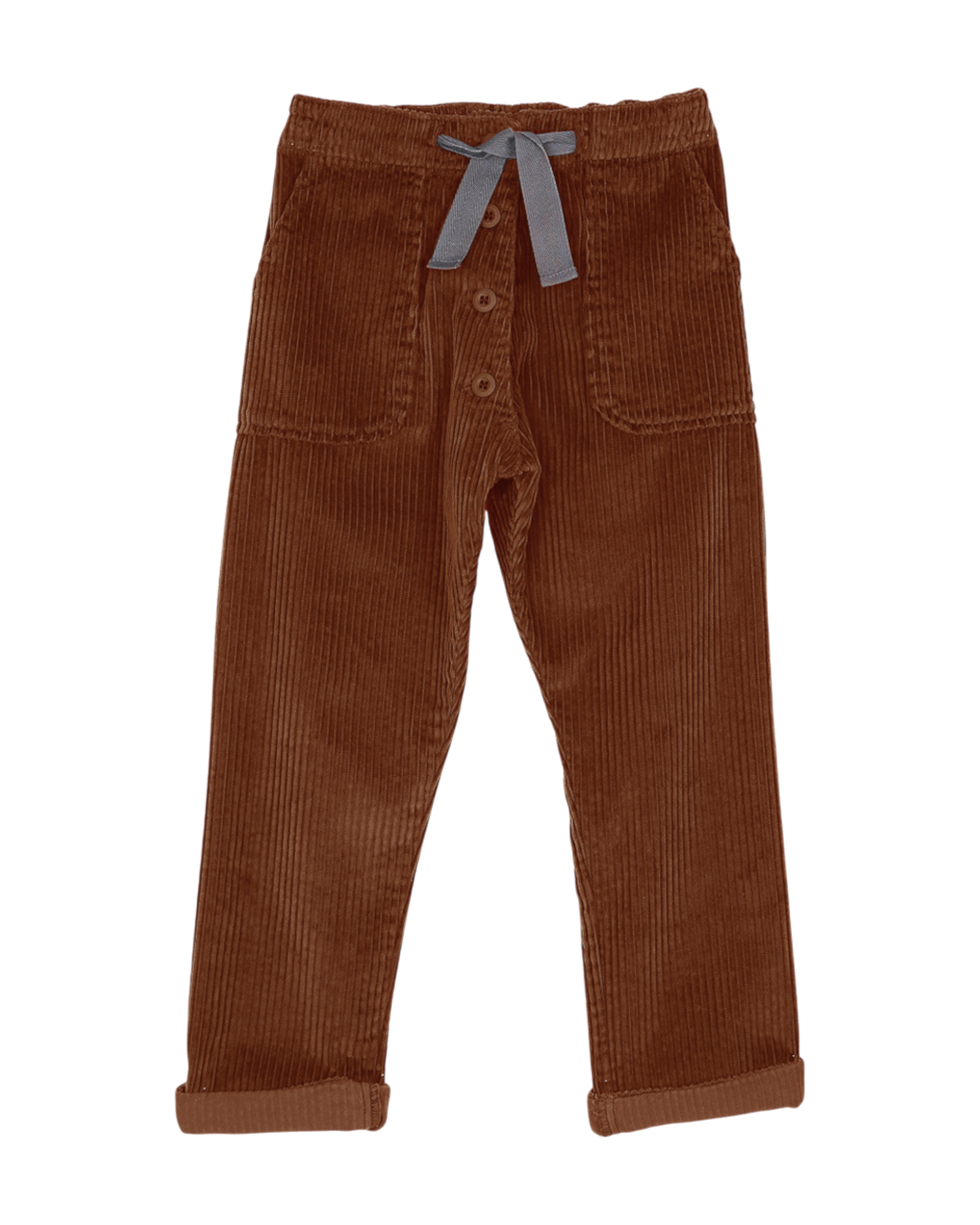 pantalon garcon en velours a grosses côtes brun