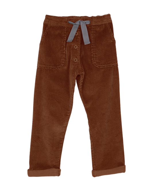 pantalon garcon en velours a grosses côtes brun