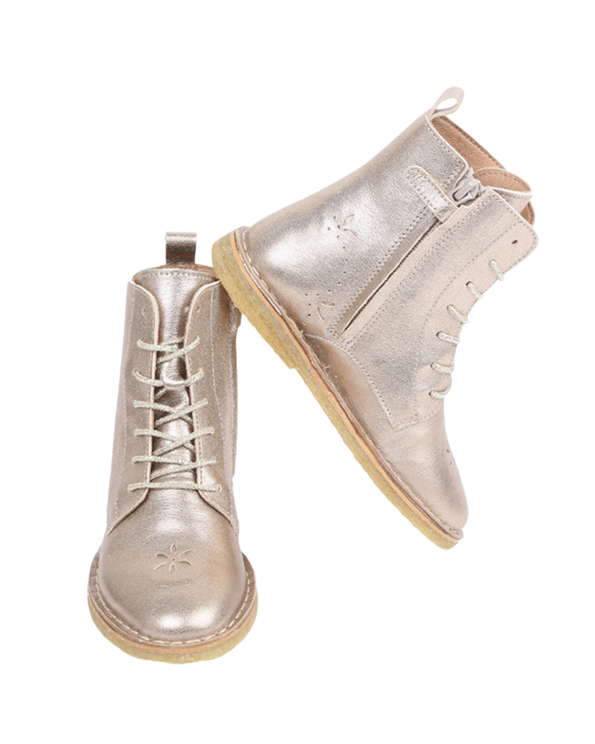 Boots à lacets en cuir doré