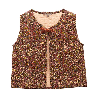 Gilet sans manches imprimé réversible violet et beige